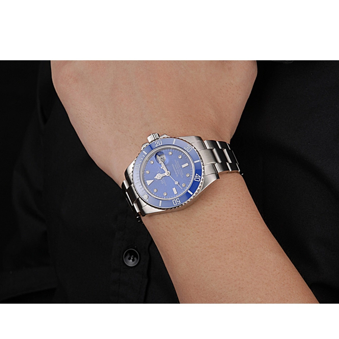 Aaa replica watch Stainless Bracelet Steel Case Blue Diamond Submariner Rolex Steel Stainless Markers Dial 622638 0516